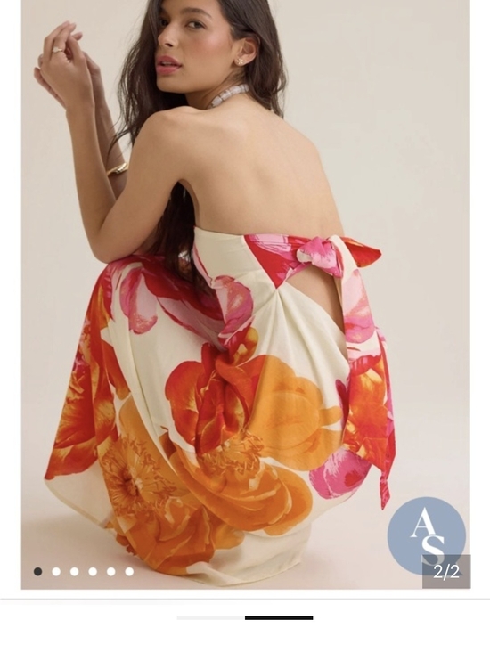 Altar'd State Dresses & Skirts - Floral Strapless Tie-Back Maxi Dress in Cream and Orange
